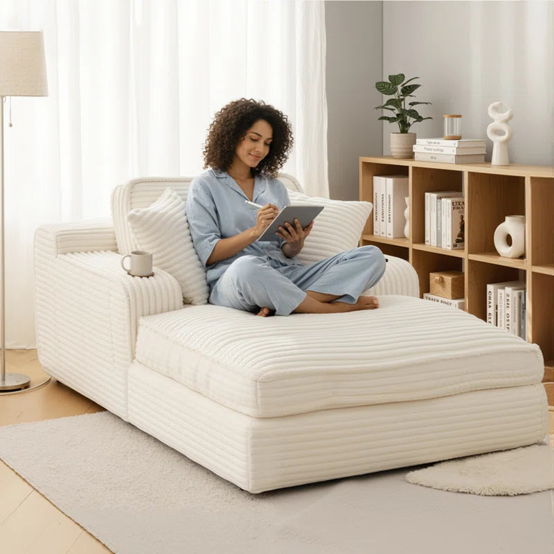 Oversized Cloud Chaise Lounge with Cup Holders & Side Pocket, No Assembly Required, Corduroy