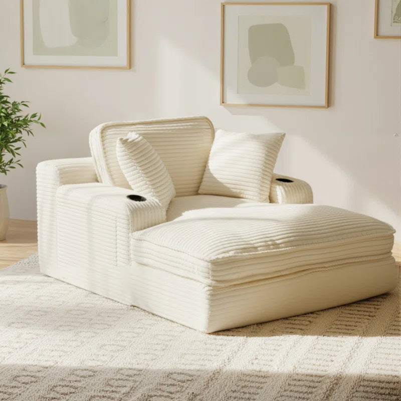 Oversized Cloud Chaise Lounge with Cup Holders & Side Pocket, No Assembly Required, Corduroy