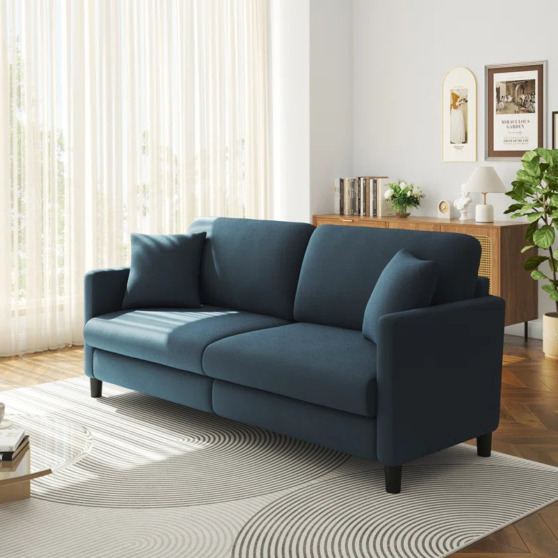 Modern 193Cm Teddy 3-Seater Sofa with Square Armrests and Two Throw Pillows