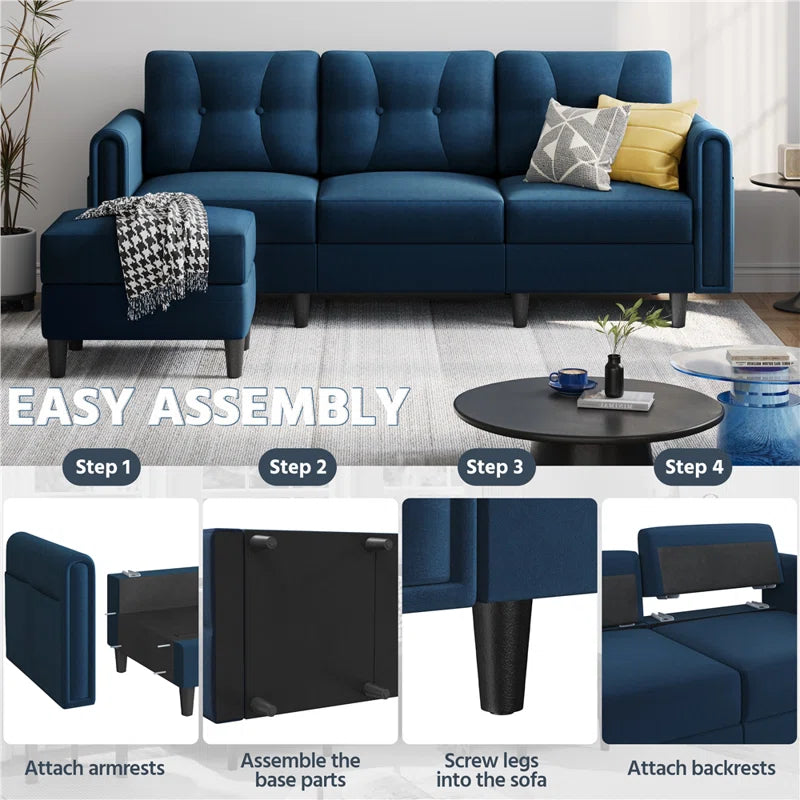 Sectional Sofa with Ottoman Reversible 3-Seater Chaise Lounge