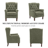 Button-Tufted Wingback Accent Chair - Solid Wood Legs with Rolled Arm &Thick Padded Cushion