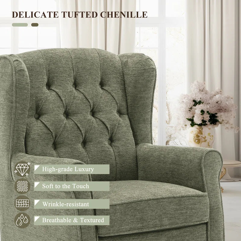 Button-Tufted Wingback Accent Chair - Solid Wood Legs with Rolled Arm &Thick Padded Cushion