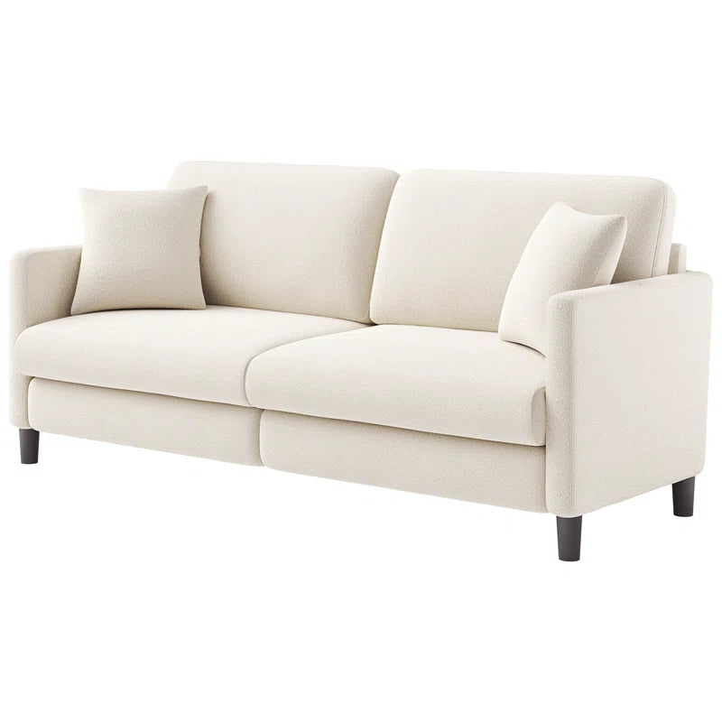 Modern 193Cm Teddy 3-Seater Sofa with Square Armrests and Two Throw Pillows