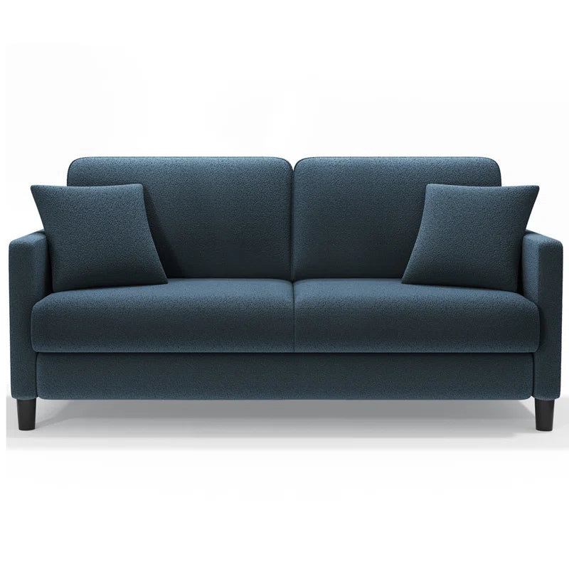 Modern 193Cm Teddy 3-Seater Sofa with Square Armrests and Two Throw Pillows