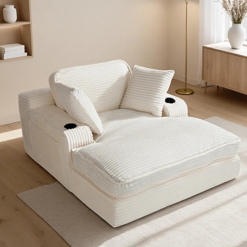 Oversized Cloud Chaise Lounge with Cup Holders & Side Pocket, No Assembly Required, Corduroy
