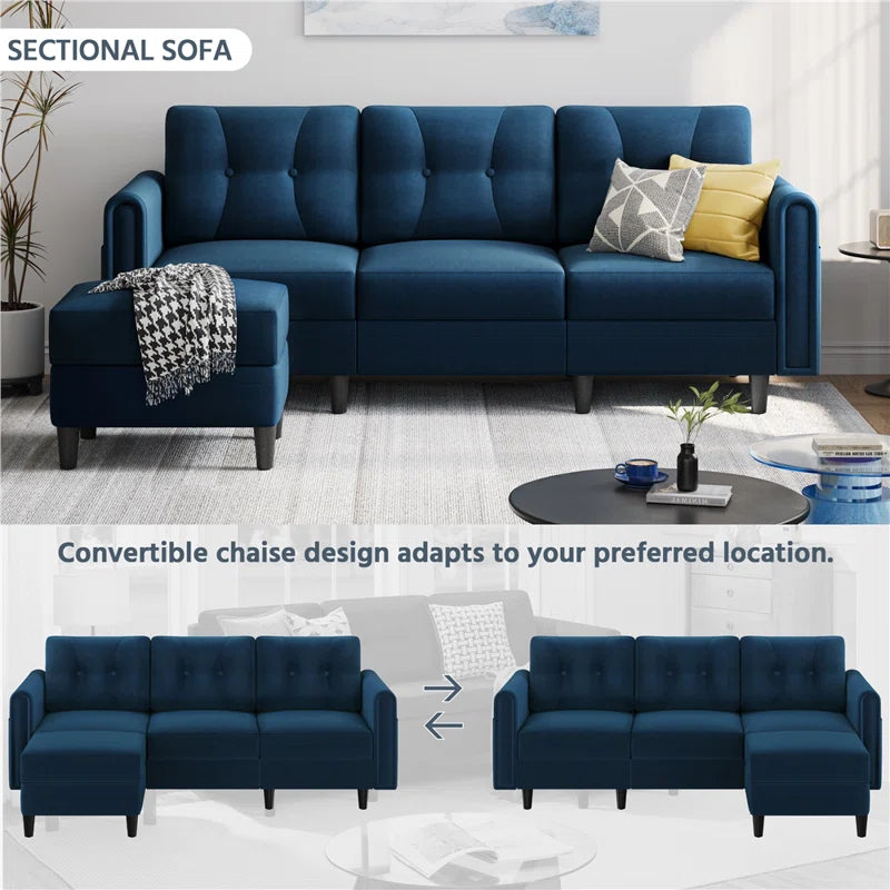 Sectional Sofa with Ottoman Reversible 3-Seater Chaise Lounge
