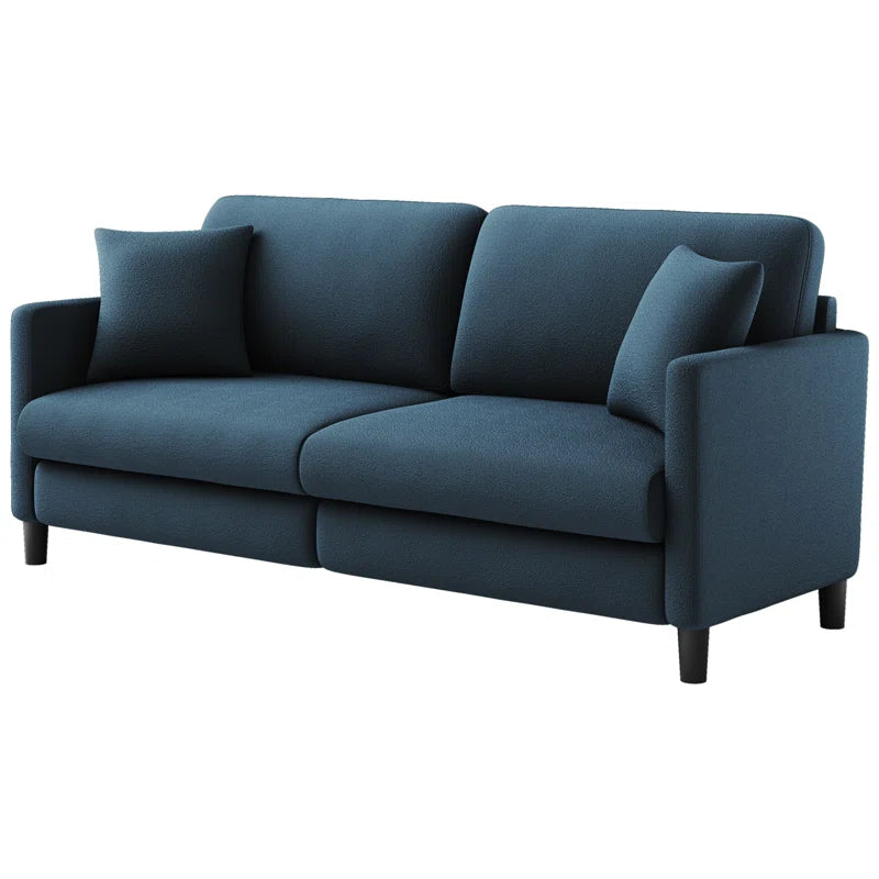 Modern 193Cm Teddy 3-Seater Sofa with Square Armrests and Two Throw Pillows