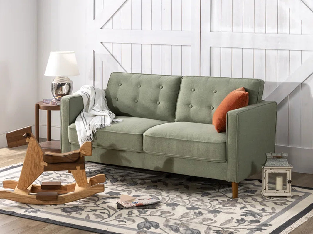 Floman Mid-Century Modern Upholstered Sofa - Button-Tufted Fabric Comfort Seat - Sturdy Frame with Supportive Foam Cushions - Durable & Stylish Sitting - Easy Assembly