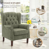 Button-Tufted Wingback Accent Chair - Solid Wood Legs with Rolled Arm &Thick Padded Cushion