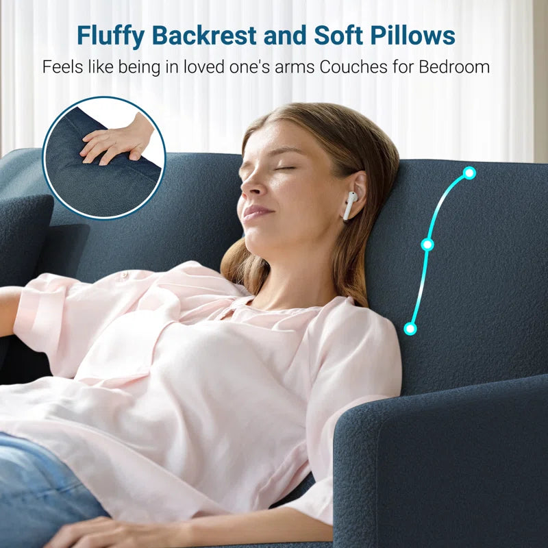 Modern 193Cm Teddy 3-Seater Sofa with Square Armrests and Two Throw Pillows