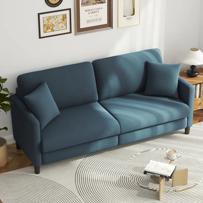 Modern 193Cm Teddy 3-Seater Sofa with Square Armrests and Two Throw Pillows