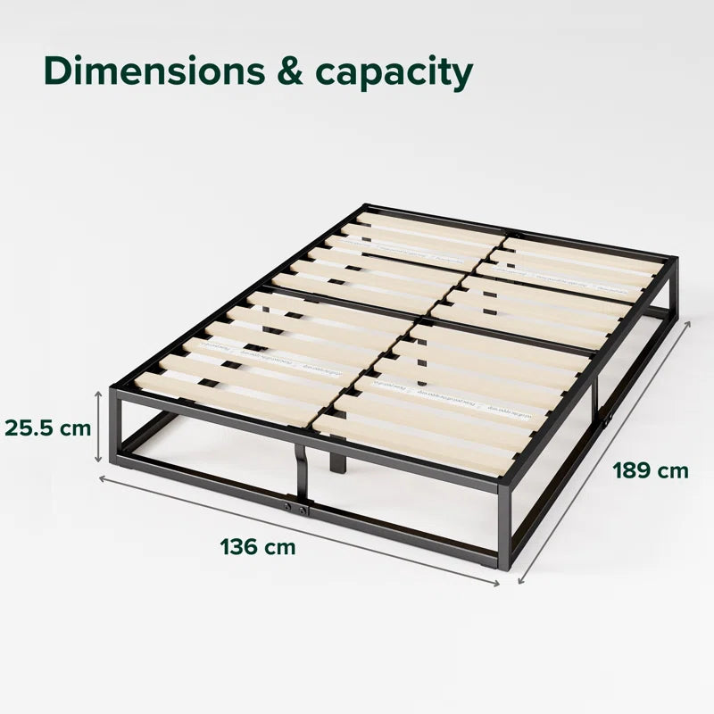 Dekker Metal Platform Bed with Wooden Slat Support 25Cm/10In Height