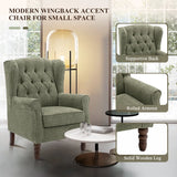 Button-Tufted Wingback Accent Chair - Solid Wood Legs with Rolled Arm &Thick Padded Cushion