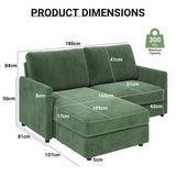 180Cm 2 Seat Area Corduroy Corner Sofa