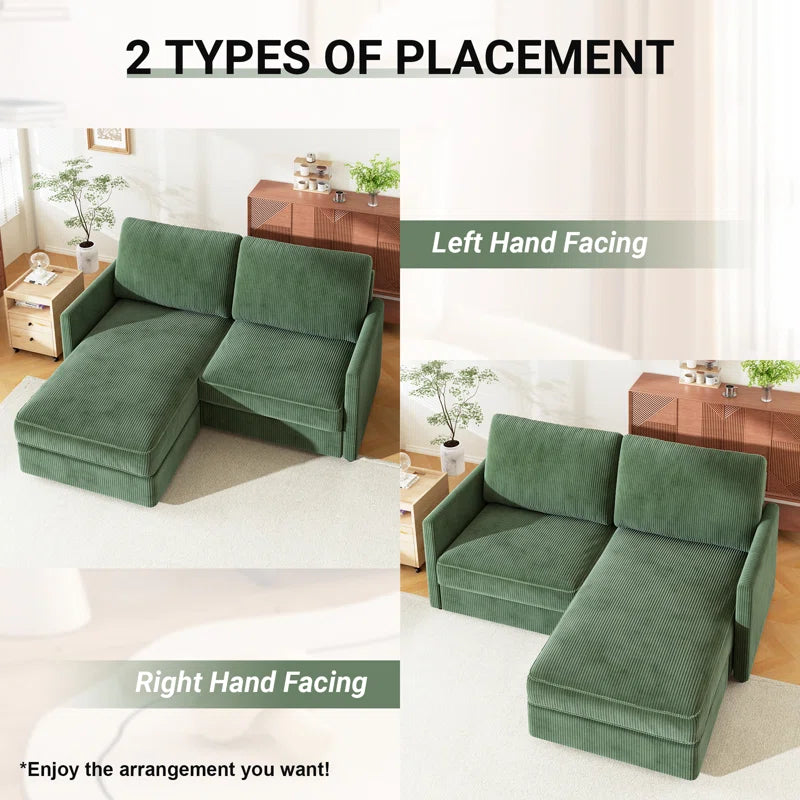 180Cm 2 Seat Area Corduroy Corner Sofa