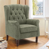 Button-Tufted Wingback Accent Chair - Solid Wood Legs with Rolled Arm &Thick Padded Cushion