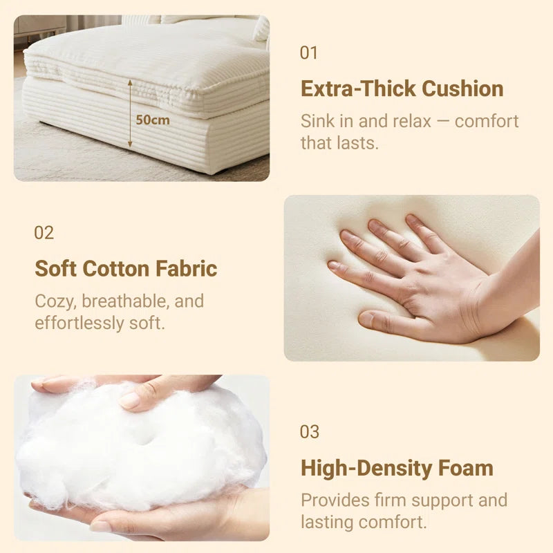 Oversized Cloud Chaise Lounge with Cup Holders & Side Pocket, No Assembly Required, Corduroy