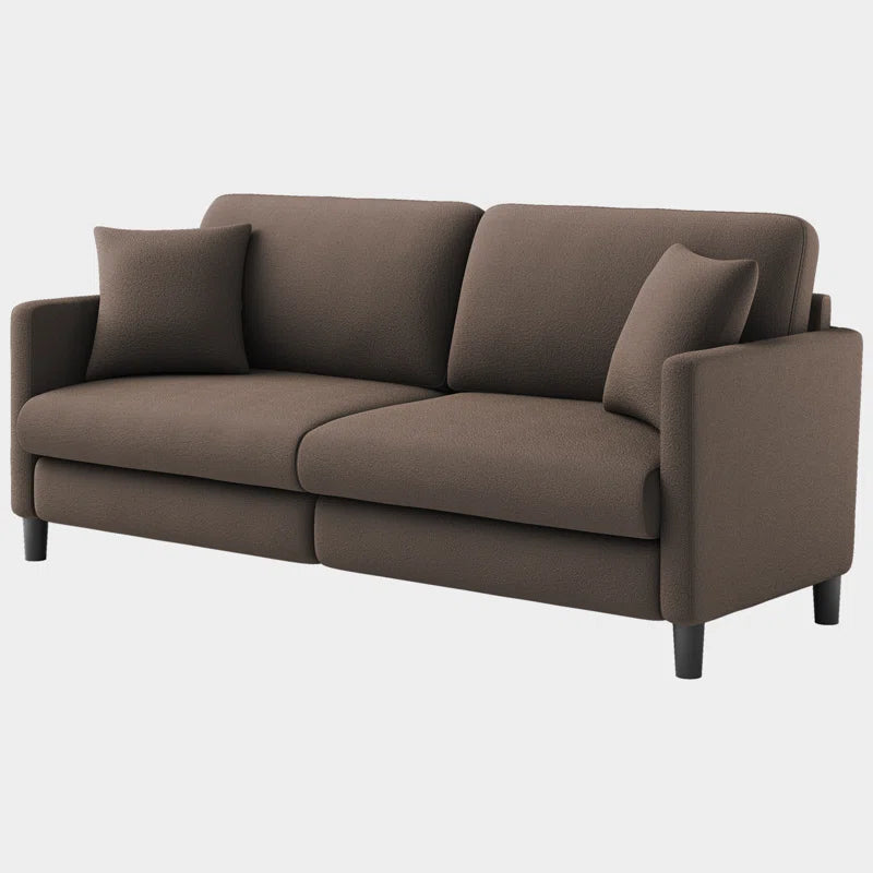 Modern 193Cm Teddy 3-Seater Sofa with Square Armrests and Two Throw Pillows