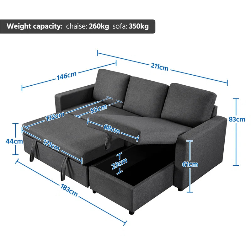 Moda Form L-Shaped Sofa Bed 3 Seater Couch